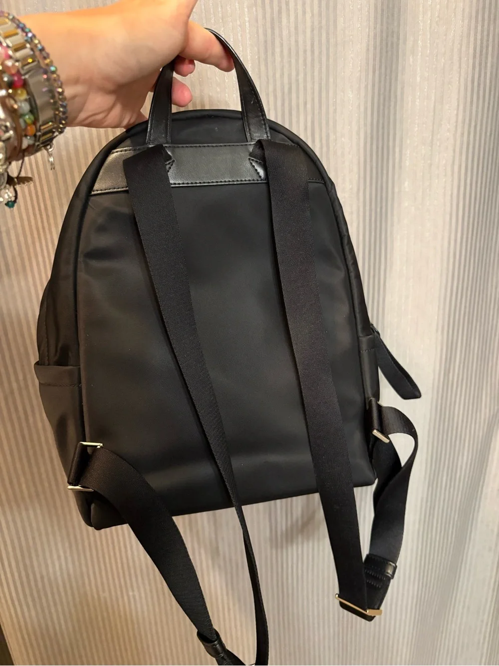 kate spade black nylon backpack with gold logo